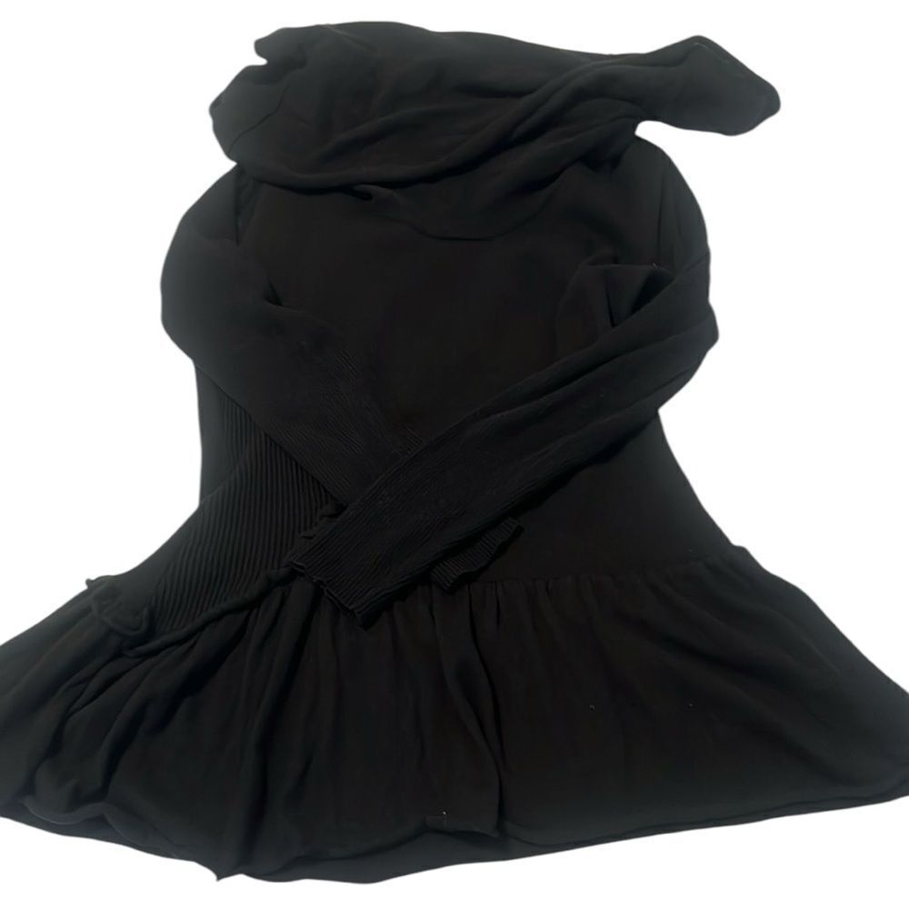 Sunset rd size S long sleeve cowl neck black tunic sweater ruffle details EUC